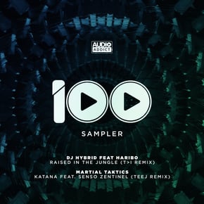 Audio Addict 100 - LP Sampler by T>I, DJ Hybrid & Teej Cover Art