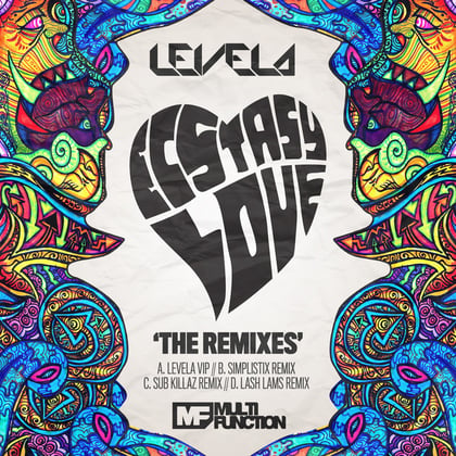 Ecstasy Love 'The Remixes' album by Levela - Drum and Bass Cover Art
