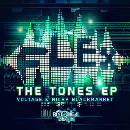 Flex the Tones EP album by Voltage & Nicky Blackmarket - Drum and Bass Cover Art