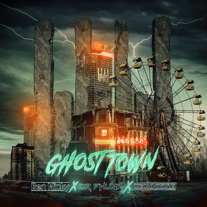 Ghost Town album by Dimension, Dr Phunk & Technikore - Drum and Bass Cover Art