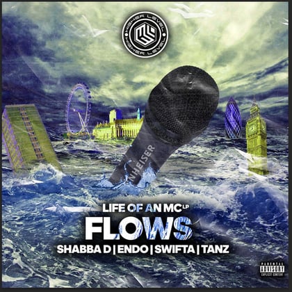Flows album by MC Shabba D, MC Endo & Higher Level - Drum and Bass Cover Art