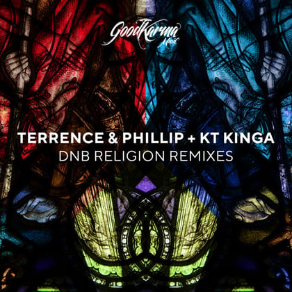 DNB Religion Remixes album by Terrence & Phillip - Drum and Bass Cover Art