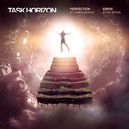 Perfection/iDrive album by Task Horizon, MC Spyda & James Gruntz - Drum and Bass Cover Art