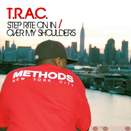 Step Rite on in B/W over My Shoulders album by T.R.A.C. - Drum and Bass Cover Art